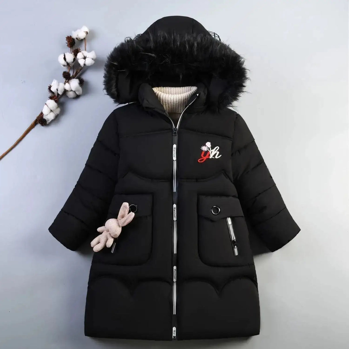 4 Color Big Size Winter Keep Warm Long Style Girls Jacket Teenage Thick Heavy Cold-proof Hooded Windbreaker Coat For Kids
