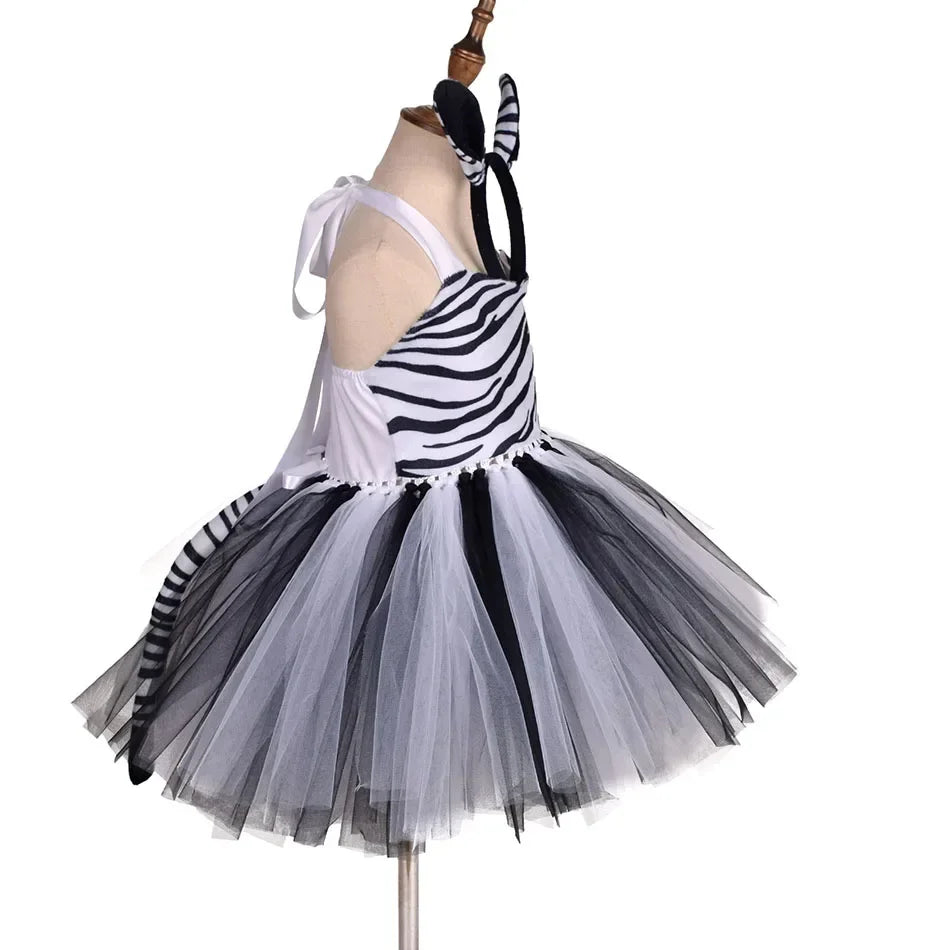Halloween Animal Cosplay Costume for Children Forest Theme Cows Tiger Giraffe Leopard Zebra Tutu Dresses Performance Dance Sets