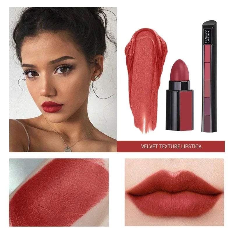 5 in 1 Lipstick Set Lightweight Matte Velvet Long Lasting Combination Lipstick Nourish Moisturizing Professional Lipliner Makeup