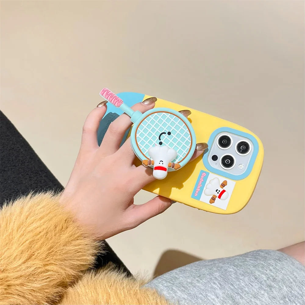 Funda para teléfono con diseño de raqueta de bádminton en 3D kawaii