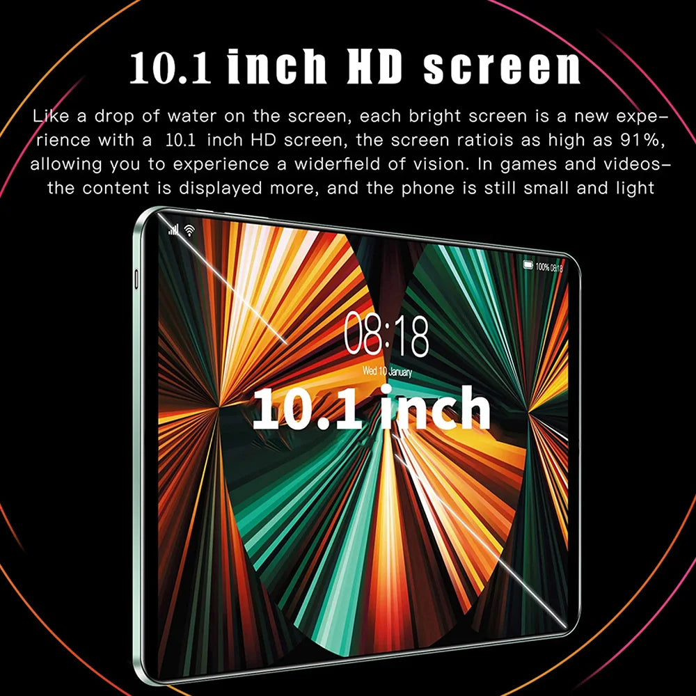 New 5G Pad 10.1 Inch Android Tablets Octa Core 8GB RAM 512GB ROM 4G LTE 5G WiFi Tablet Pc Double SIM Card HD Display 8000mAh