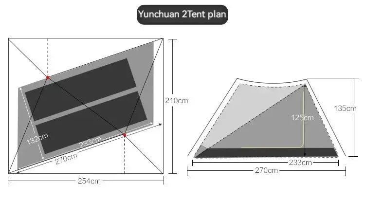 ASTA GEAR Yun Chuan double-sided silicon-coated double A pyramid 15D nylon rodless camping hiking outdoor tent - Lootquake