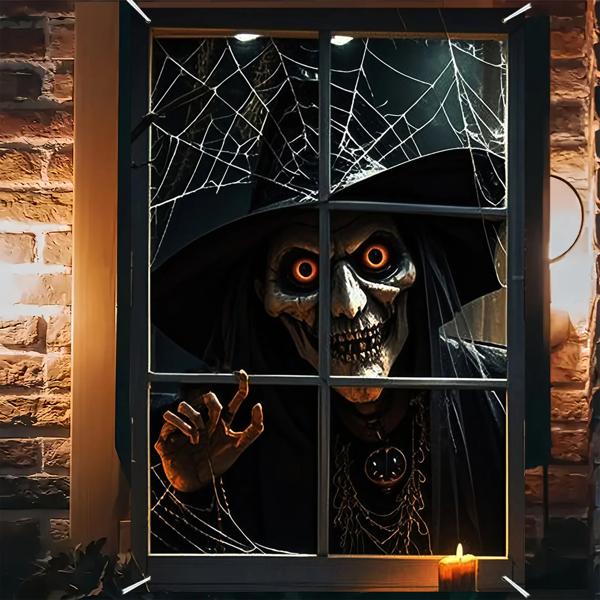 Décoration d'Halloween, 1 pièce, bannière de fenêtre en polyester avec des motifs terrifiants et fantastiques, thème de sorcière maléfique