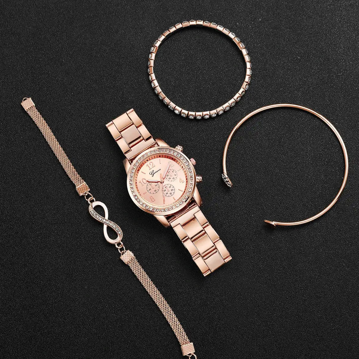 4PCS Fashion Women Watch Luxury Rhinestone Steel Band Ladies Quartz Watch Bracelet Set Relogio Feminino(Without Box) - Lootquake
