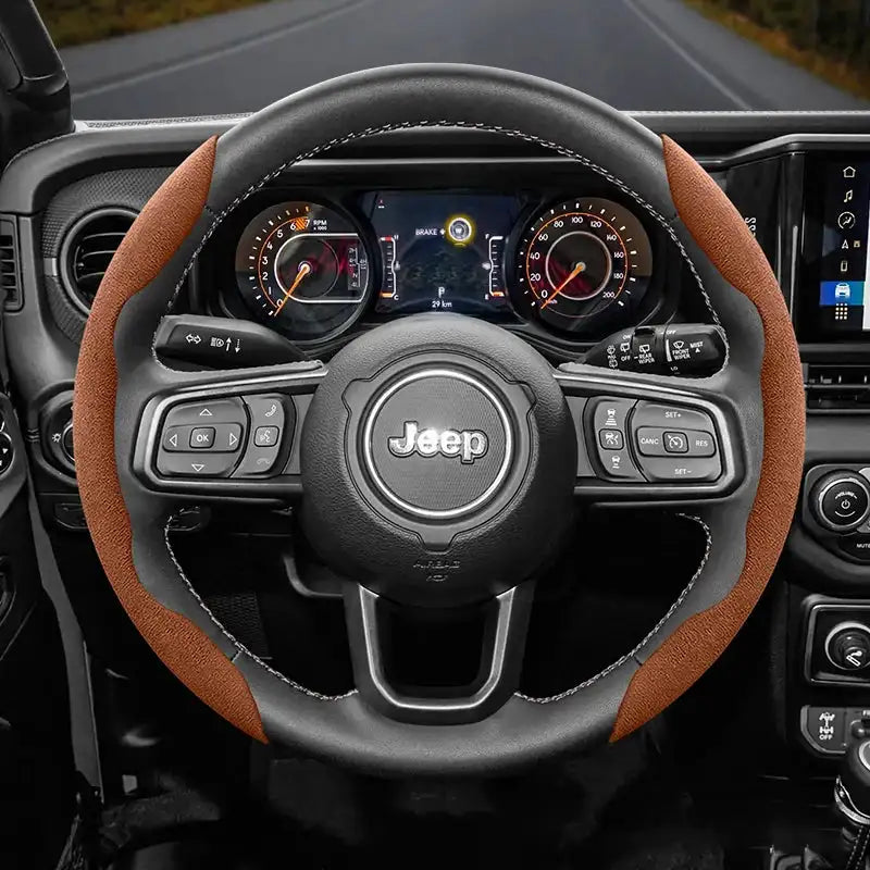 Funda de volante de gamuza a presión para Jeep Renegade Compass Wrangler JK JL Grand Cherokee WK2, accesorios WJ Portachiavi