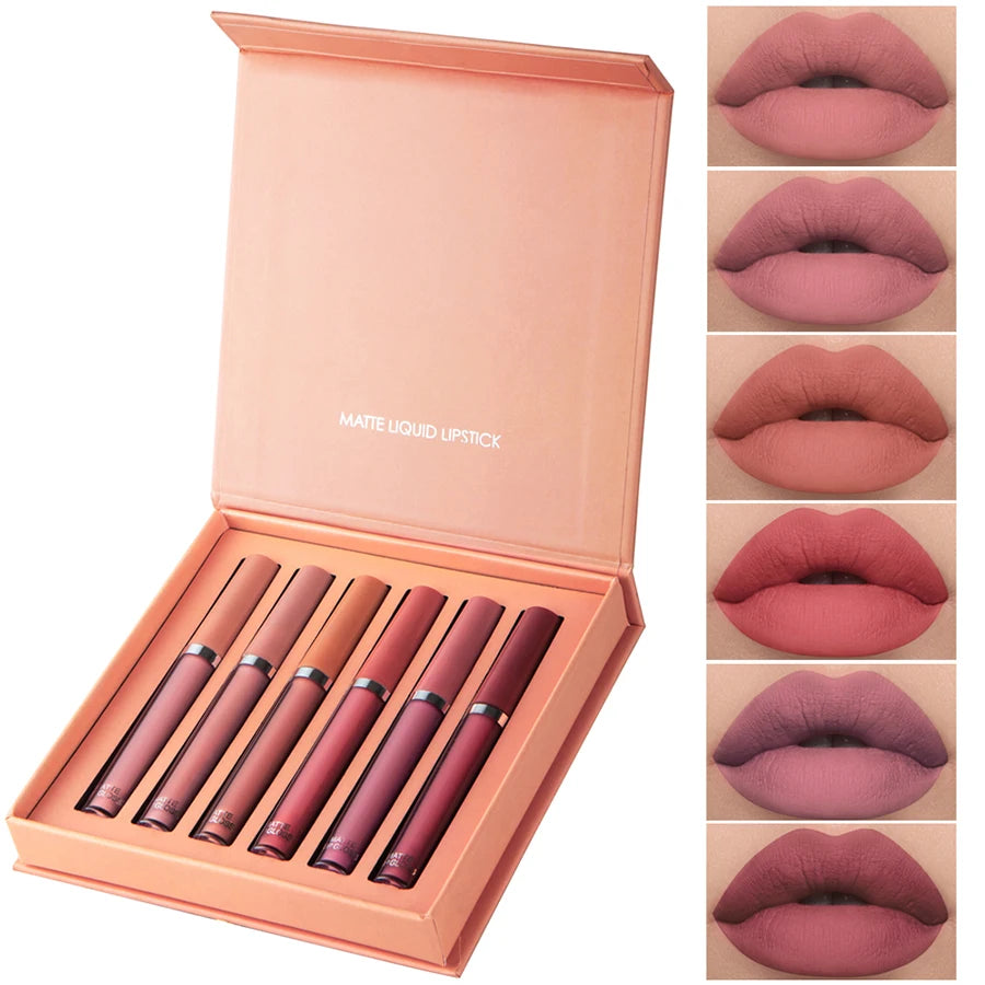 Coffret de 6 rouges à lèvres mats, brillants à lèvres lisses et durables, waterproof et hydratants, coffret cadeau pour les fêtes
