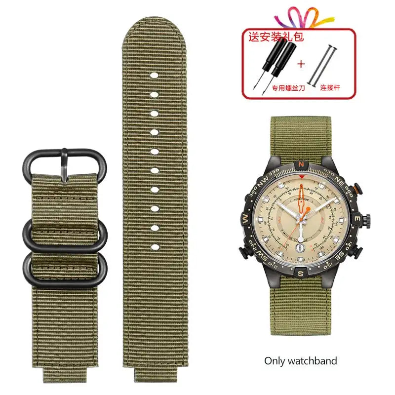 For TIMEX Tide Canvas Convex Strap Male Compass Bracelet T2N721 T2N720 TW2T76500 TW2T76300 Nylon Watchband 24*16MM Wristband - Lootquake
