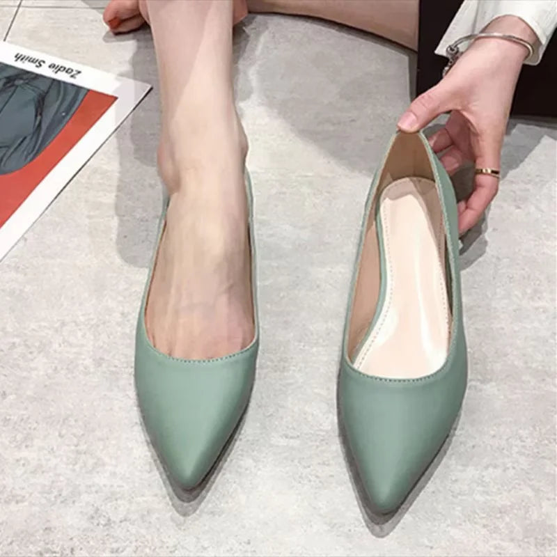 Woman Closed Back Snug Shoes Low Heels 2cm Null Pumps Pointy Toe Slip-On Red Black Beige Narrow Feet Seam Mocasines 34-43 25cm - Lootquake