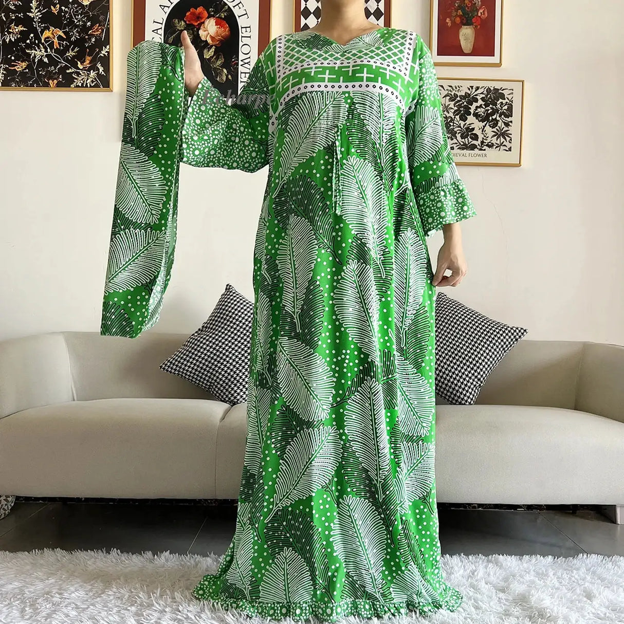 New Style African Dashiki Print Long Sleeve Loose Cotton Elegant Women Abaya Long Dress Summer Maxi Casual Dresses Vestidos - Lootquake