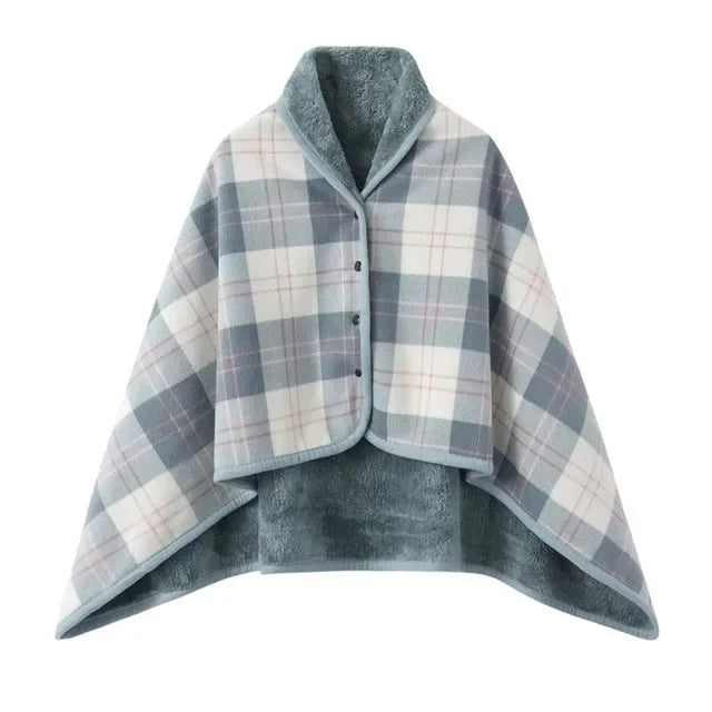 Thick Plaid Blanket Warm Winter Wearable Blanket Adults Office Travel Soft Fleece Throw Blankets With Button Home Shawl