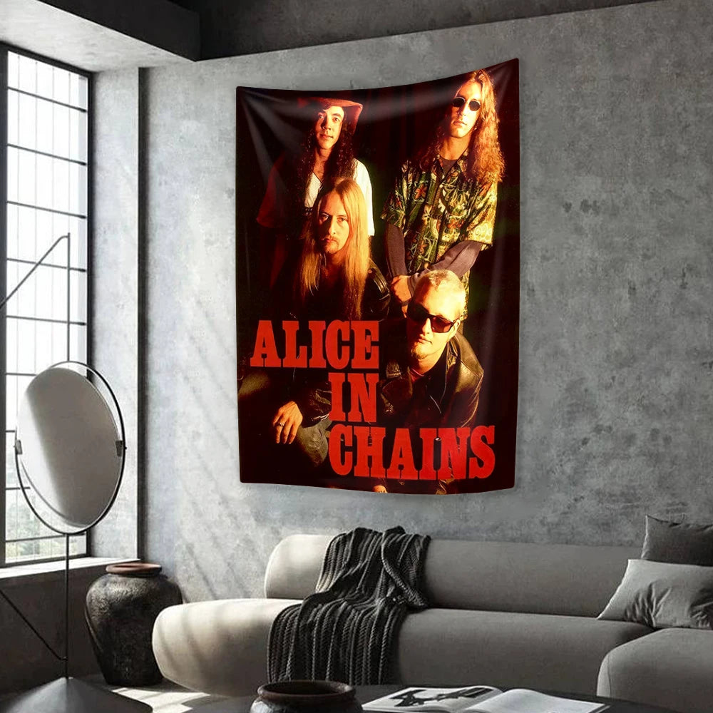 Tapisserie de groupe de rock A-Alice in Chains, décoration d'intérieur, esthétique, couvre-lit, tenture murale, tapis, revêtement de dortoir, tissu
