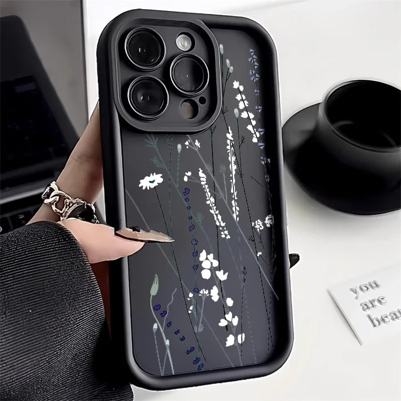 Funda para teléfono con flores negras