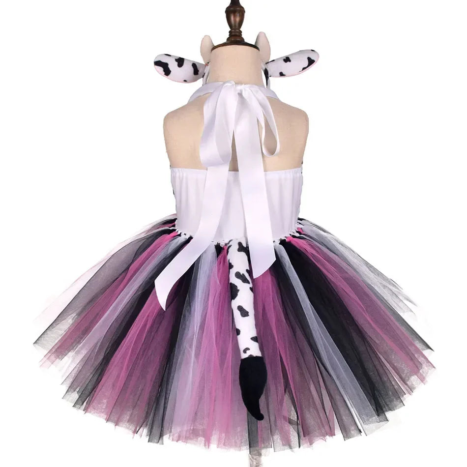 Halloween Animal Cosplay Costume for Children Forest Theme Cows Tiger Giraffe Leopard Zebra Tutu Dresses Performance Dance Sets