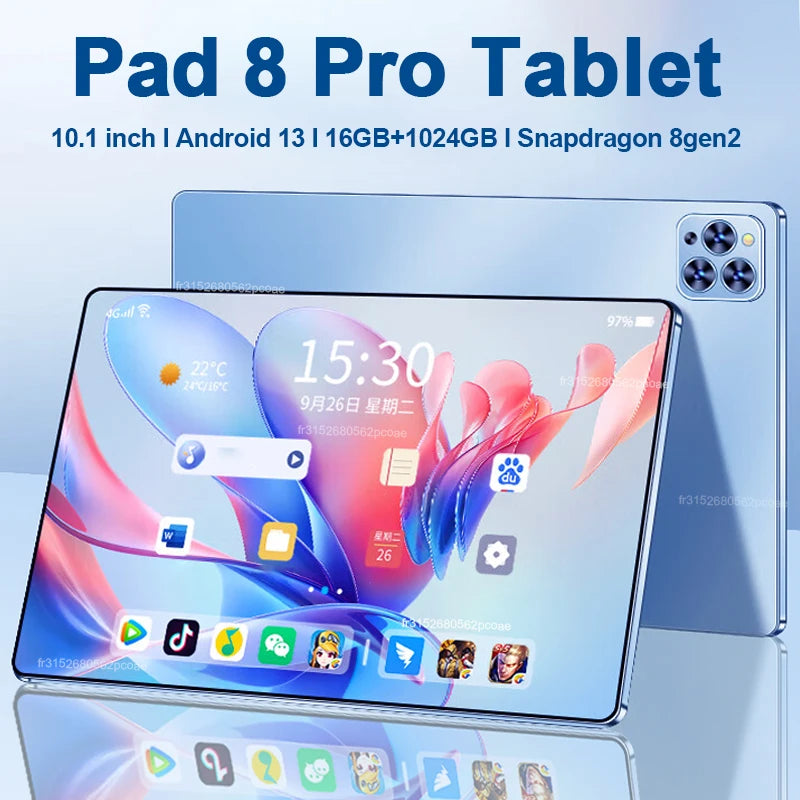 Tablette originale Pad 8 Pro 10,1 pouces Android 13 Global Snapdragon 8gen2 16 Go + 1024 Go 10 000 mAh 5G Double SIM Wi-Fi HD Plein écran
