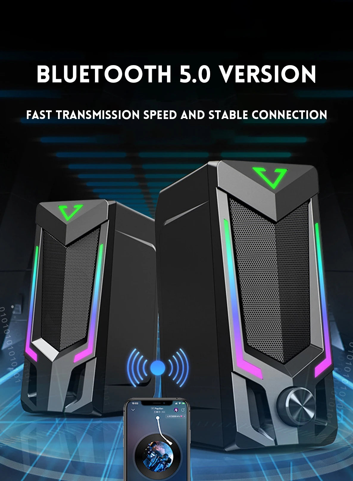 Altavoz para computadora Bluetooth RGB, altavoz para computadora de escritorio, altavoz para computadora portátil, altavoz estéreo de escritorio, alimentación por USB, con LED ambiental