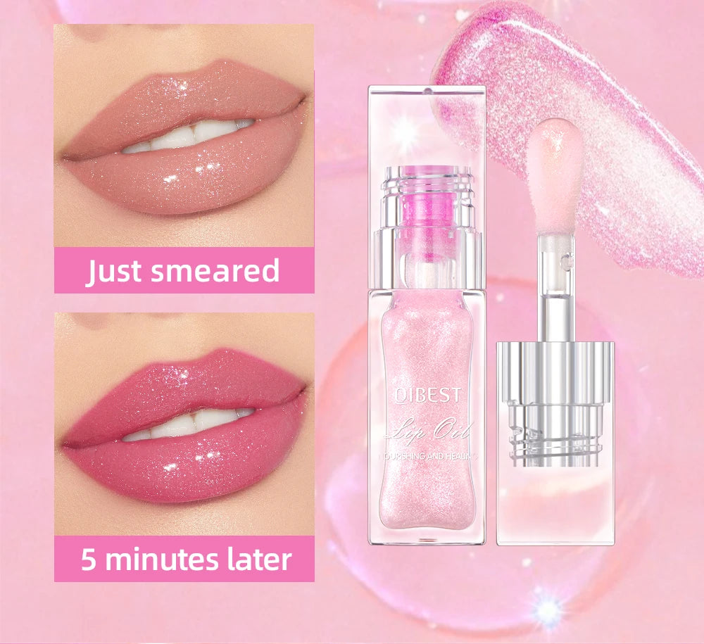 QIBEST - Bálsamo labial mágico con cambio de color cálido, brillo labial transparente, hidratante, brillo labial brillante, cosméticos para labios