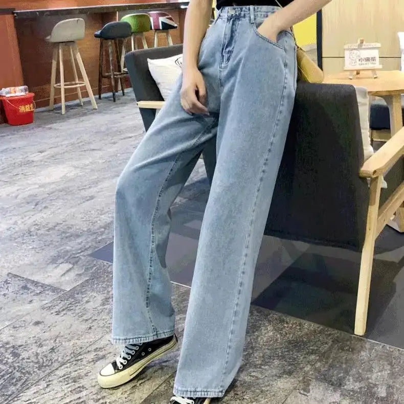 High-waisted Slimming Loose-fit Women's Jeans Stylish Trendy Draped Straight-leg Bell Bottoms Denim - Lootquake