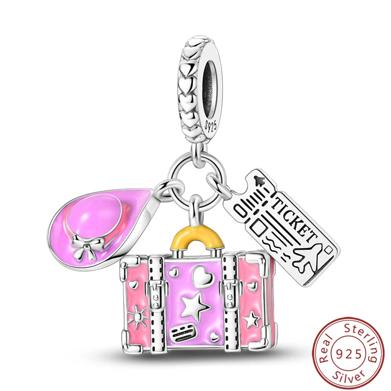 S925 Sterling Silver Princess Golf Hamster Camera Travel Three Piece Set Charms Beads 3mm DIY Fine Jewelry Making - Lootquake