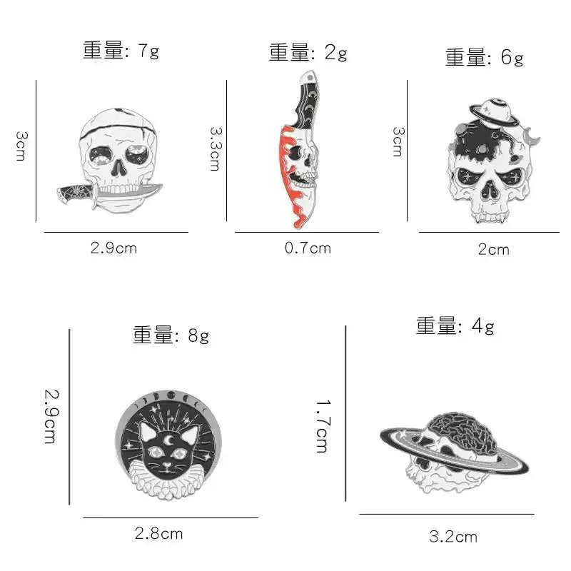 Punk Style Brooch Skull Rose Heart Brooch Halloween Cat Head Compass Wizard Hat Black Cat Alloy Brooches Enamel Badge Lapel Pins - Lootquake