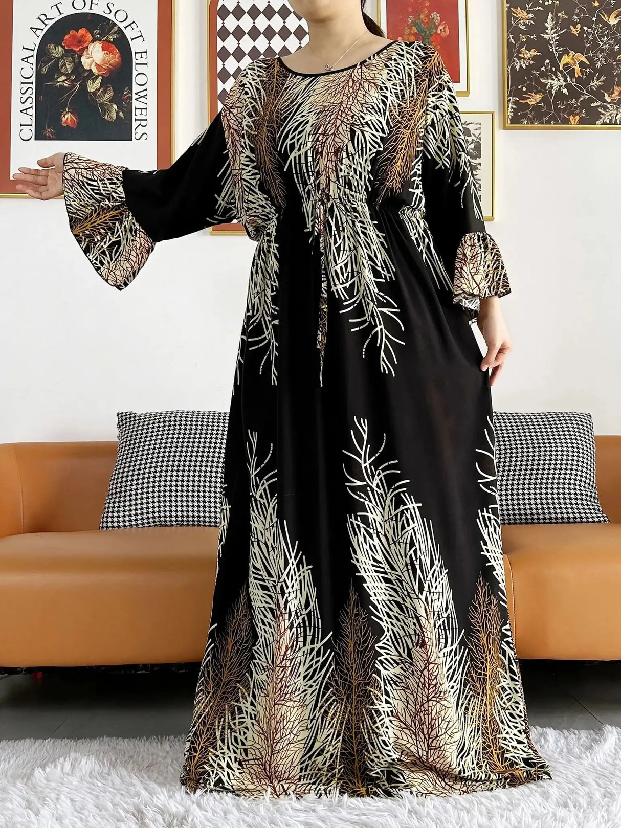 New Style African Dashiki Print Long Sleeve Loose Cotton Elegant Women Abaya Long Dress Summer Maxi Casual Dresses Vestidos