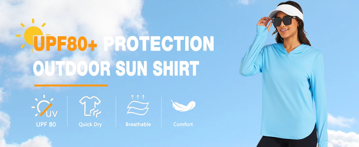 TACVASEN UPF 80+ Quick Dry Hooded T-Shirts Womens Summer Long Sleeve Sun UV Protection Tees Breathable Thumb Holes Pullover Tops - Lootquake