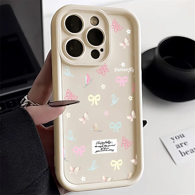 Funda de silicona con lazo rosa para iPhone, estilo coreano