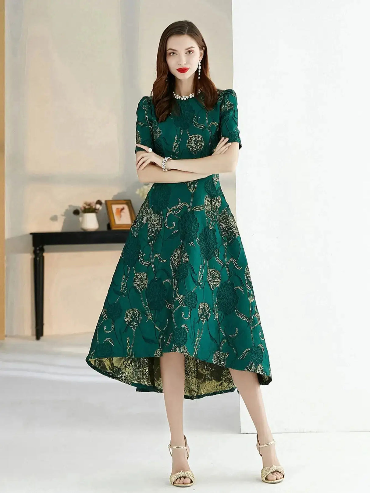 Women Summer Long Dress Elegant Boho Floral Jacquard Flower Dress Irregular Evening Party Dress Lady Ball Gown - Lootquake