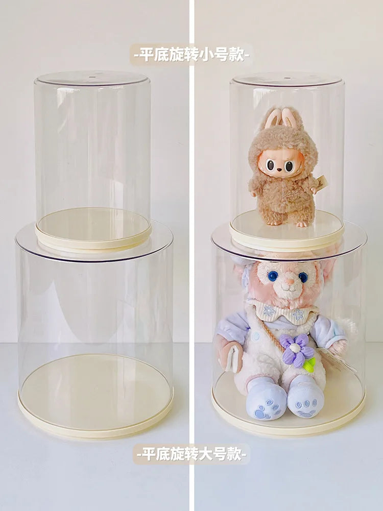 Boîte de présentation rotative transparente pour pendentifs Labubu, boîte de rangement pour poupées Labubu, résistante à la poussière et à l'humidité