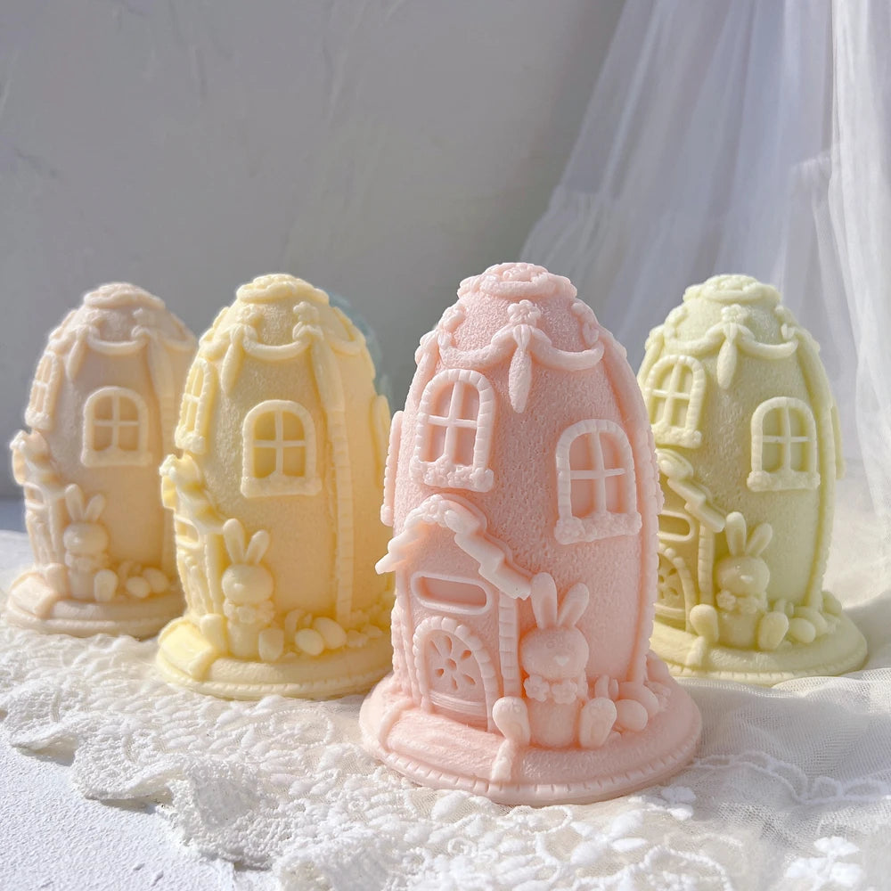 Easter Egg House Candle Silicone Mold Spring Bunny Home Plaster Gypsum Mould Gingerbread House Icing Mansion Silicone Mould - Lootquake