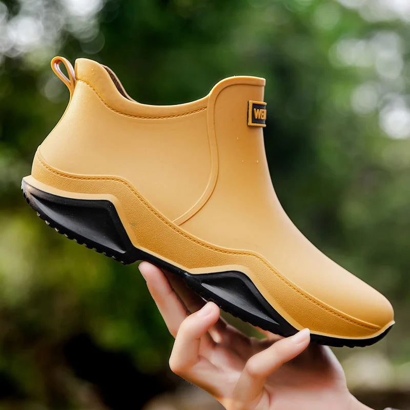 Fashion Couple's Outdoor Rain Boots New Men High Top Hiking Fishing Water Shoes Anti-slip Chef Work Ankle Boots Waterproof Shoes - Lootquake