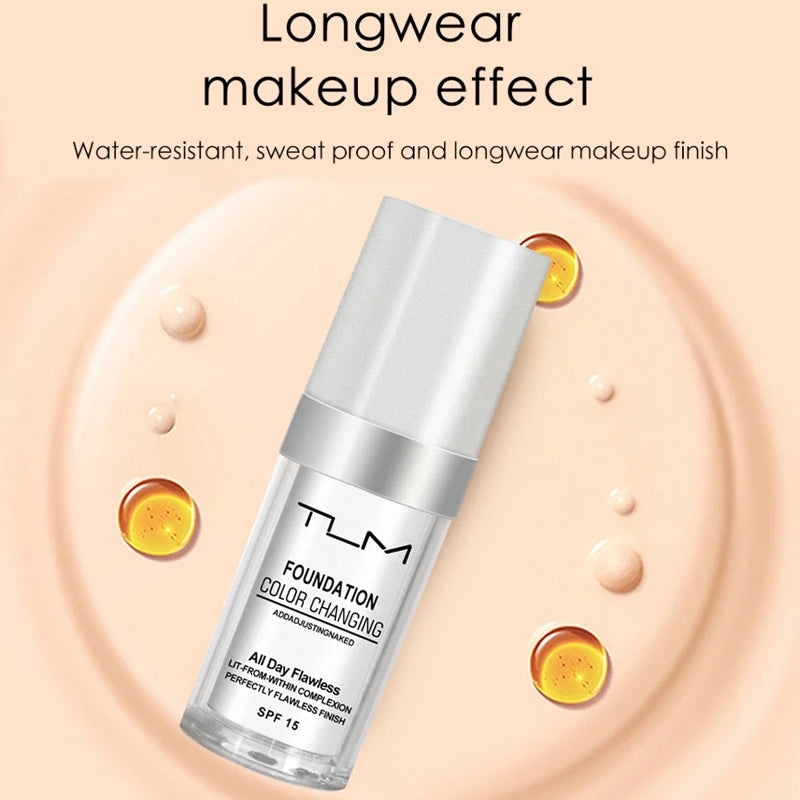 TLM TUM Base de maquillaje líquida profesional, cobertura total, corrector facial, resistente al agua, ilumina, cubre ojeras, 30 ml