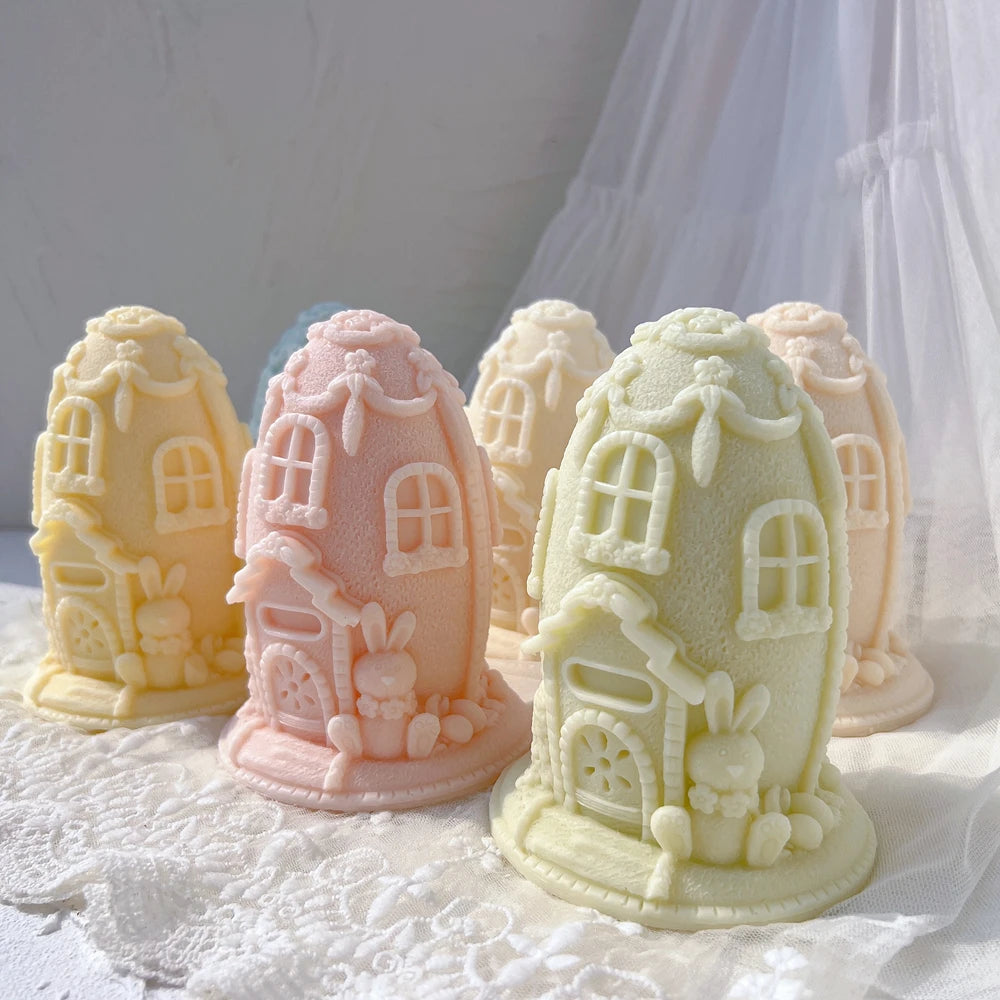 Easter Egg House Candle Silicone Mold Spring Bunny Home Plaster Gypsum Mould Gingerbread House Icing Mansion Silicone Mould - Lootquake