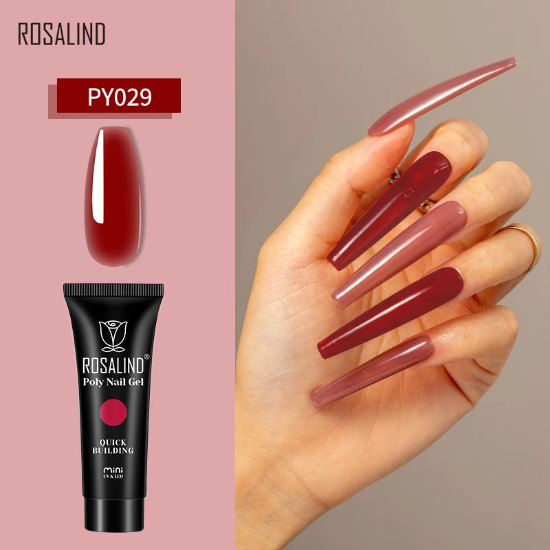 ROSALIND Poly Nail Gel Semi Permanent Acrylic Nail Art Hybrid Varnishes Poly Crystal Nail Polish Top Base Coat Need UV/LED Lamp