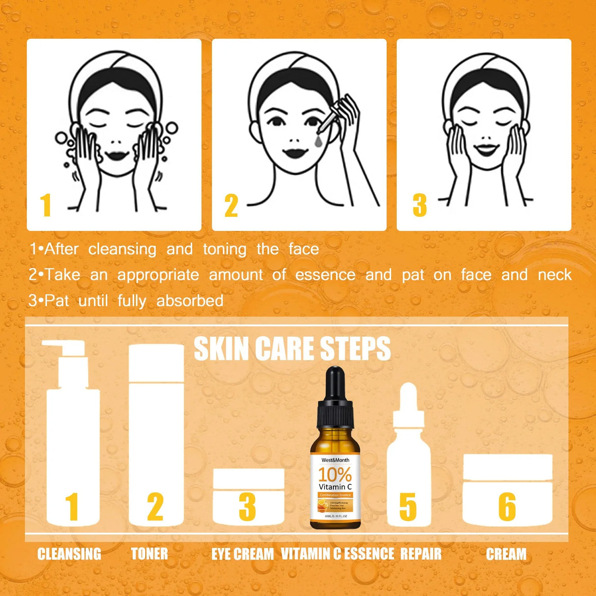 Suero de vitamina C para rostro, ácido hialurónico, aclara manchas oscuras, quemaduras solares, antioxidante, elimina arrugas, reduce los poros, cuidado de la piel.