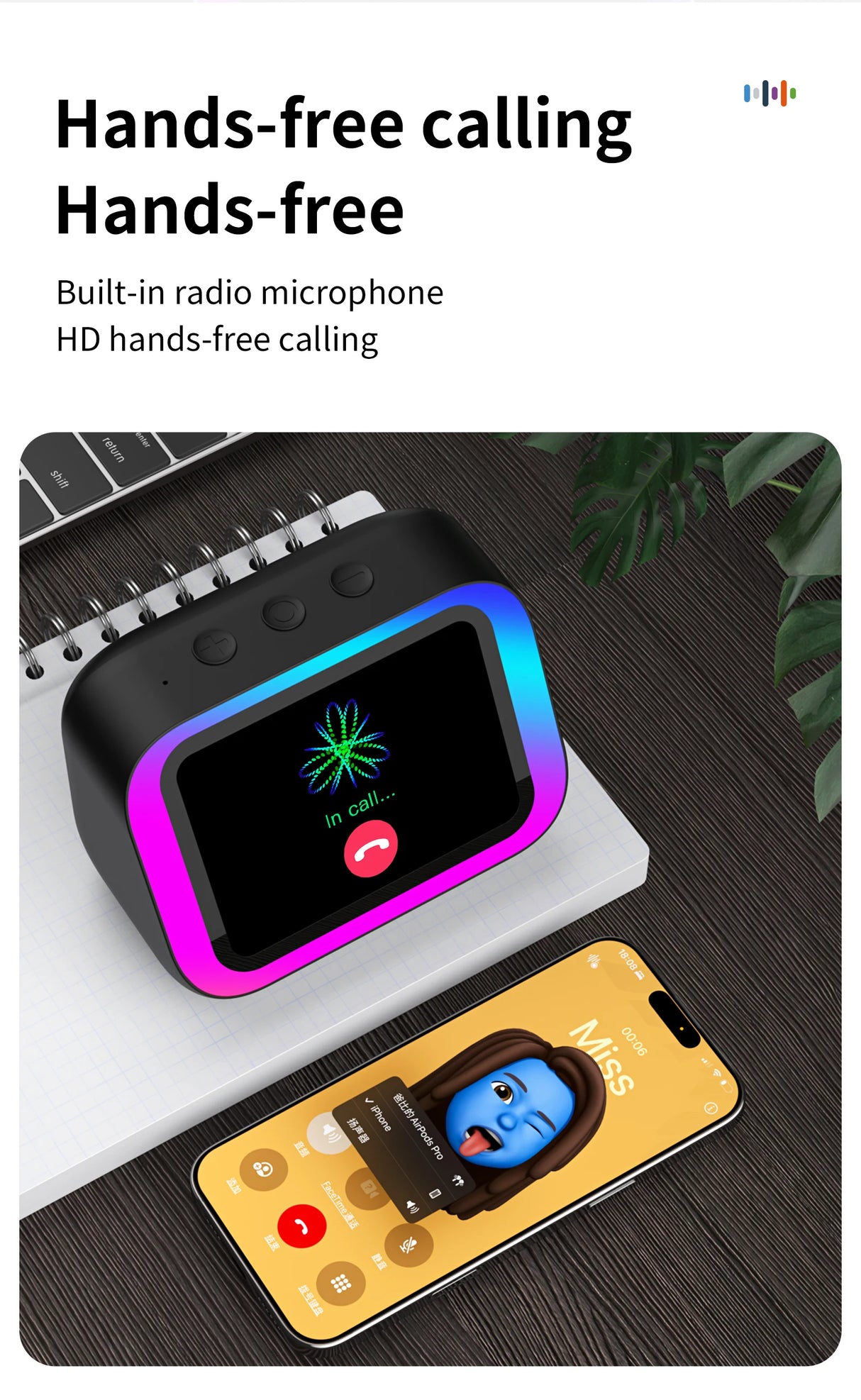 Traducteur Bluetooth intelligent, haut-parleur RGB, traduction en temps réel de 18 langues, haut-parleur Bluetooth 5.4 AI avec écran LCD, jeu, alarme