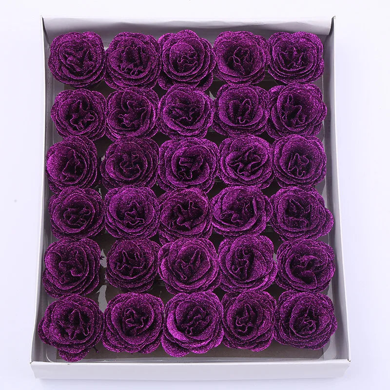 30pcs of 7cm Glitter spray artificial flower rose for Christmas gift hot Valentine DIY bouquet easter wedding Birthday decor - Lootquake