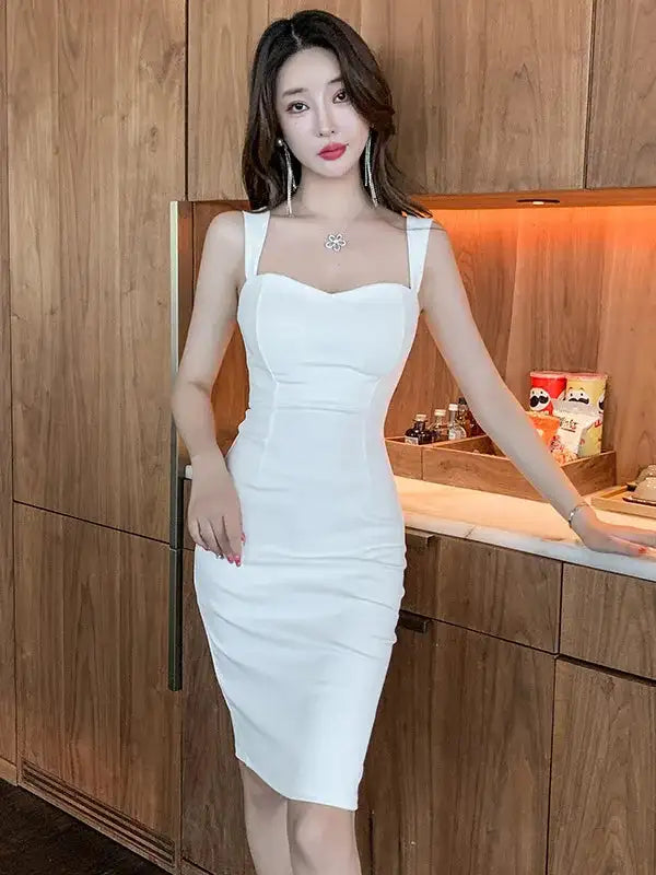 Sweet Fashion Slash Neck Long Dress Sexy Office Lady Straps Slim Medium Dress Elegant Women 2023 New Sweet Spice Girls 4CWT - Lootquake