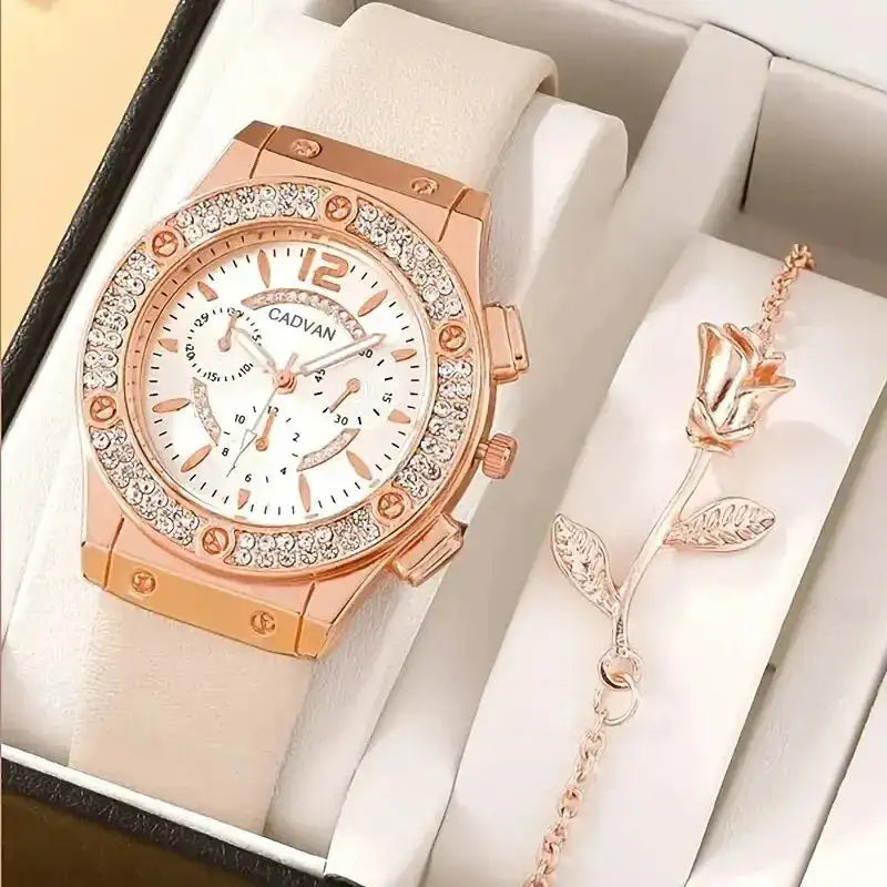 Watches Set Luxury Rhinestone Women Fashion Elegant Wristwatch Quartz Watch For Girl Ladies Clock Relogio Feminino - Lootquake