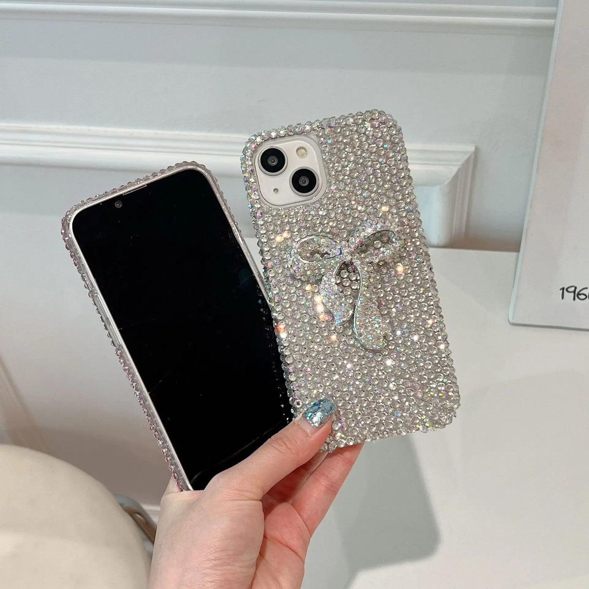 Funda de teléfono de lujo con lazo de diamantes brillante y bonita