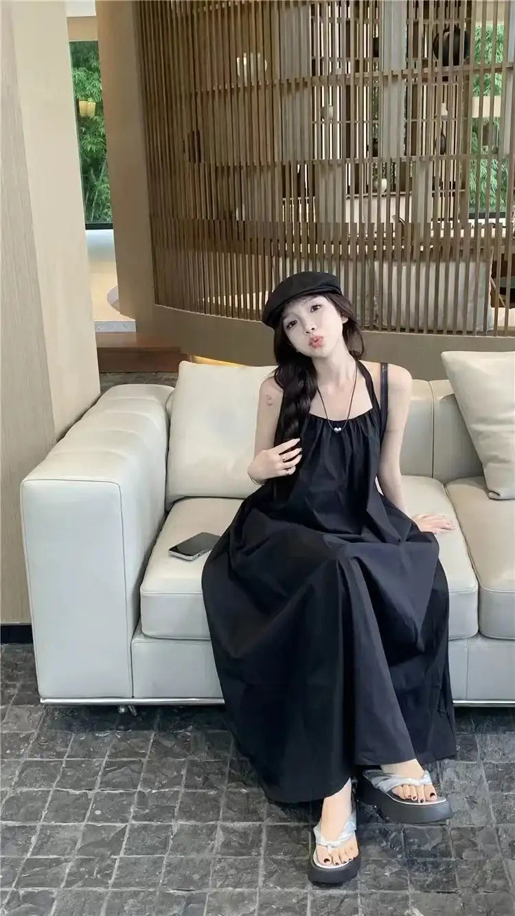 Robe de vacances d'été style thaïlandais, dos nu, col licou, anti-âge, photographie, plage, longue, ceinturée