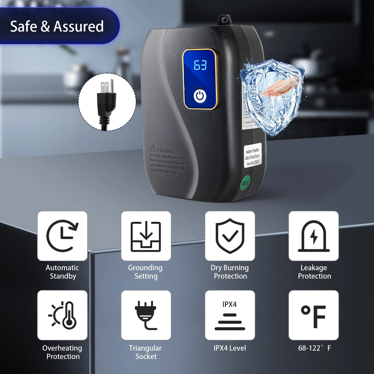 Chauffe-eau électrique instantané sans réservoir, 3,0 kW, 110 V, portable, pour la cuisine