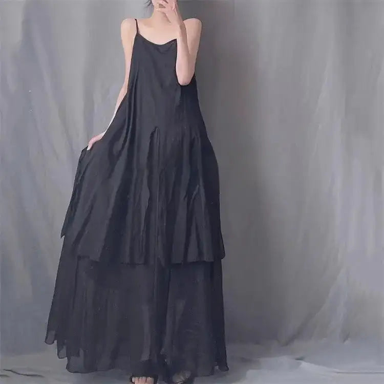 2024 Cotton Linen Women's Summer New Dress Artistic Range Medium Long Dress Sleeveless Tank Irregular Large Flounce - Lootquake