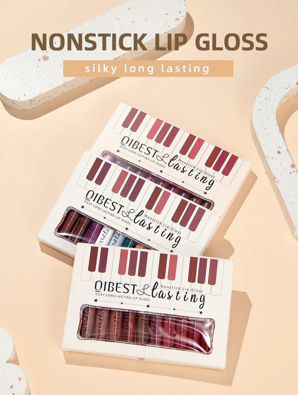 Coffret de gloss mat de luxe, 12 teintes waterproof, non collant, longue tenue, pour un maquillage de fête quotidien