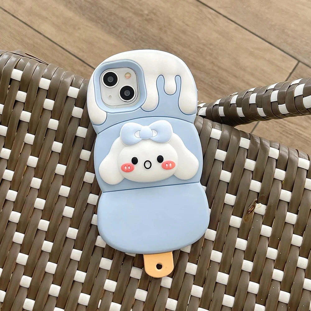 Funda de goma suave para teléfono con diseño de oso Cinnamoroll y helado
