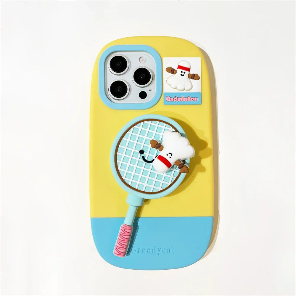 Funda para teléfono con diseño de raqueta de bádminton en 3D kawaii