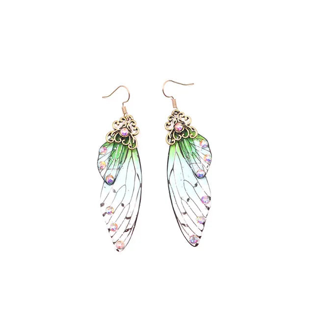 New Handmade Fairy Simulation Wing Earrings Insect Butterfly Wing Drop Earrings Foil Rhinestone Earrings Romantic Bridal Jewelry - Lootquake