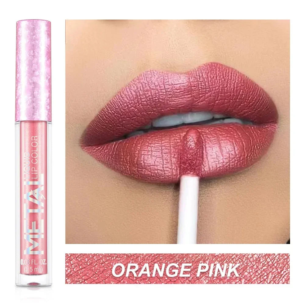 Lápiz labial líquido metálico mate, 12 colores, resistente al agua, brillo labial duradero, brillo labial brillante, ideal para fiestas, festivales, maquillaje de labios.