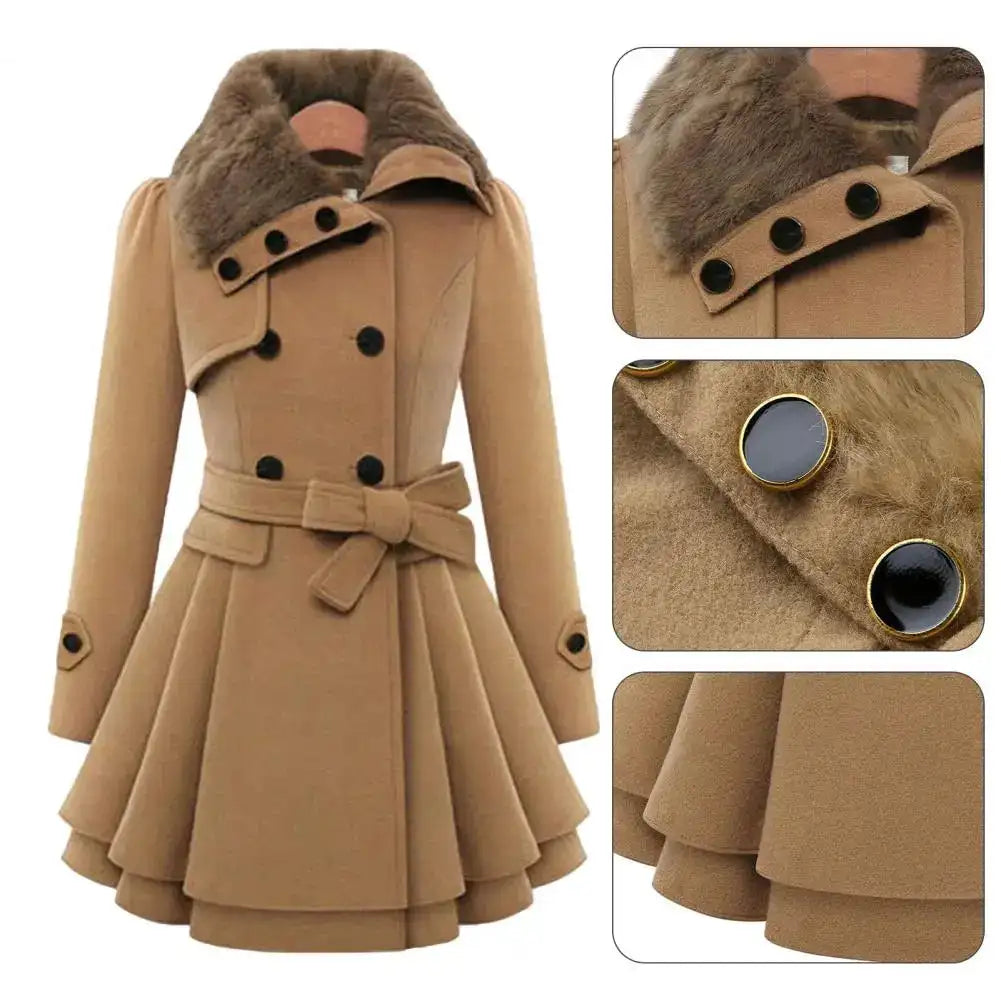 Winter Women's Jacket Windbreaker Warm Plush Thick Clothes Double Breasted Belt Autumn And Winter Korean Style Slim Lapel Coat - Lootquake