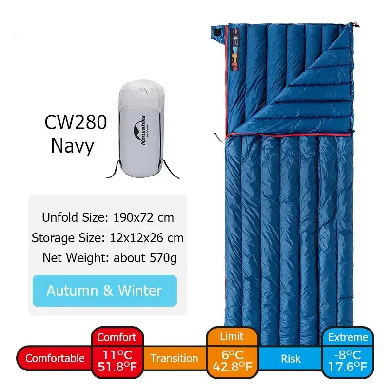 Naturehike CW280 Sleeping Bag Winter Waterproof Goose Down Sleeping Bag Ultralight CWM400 Hiking Camping Sleeping Bag - Lootquake