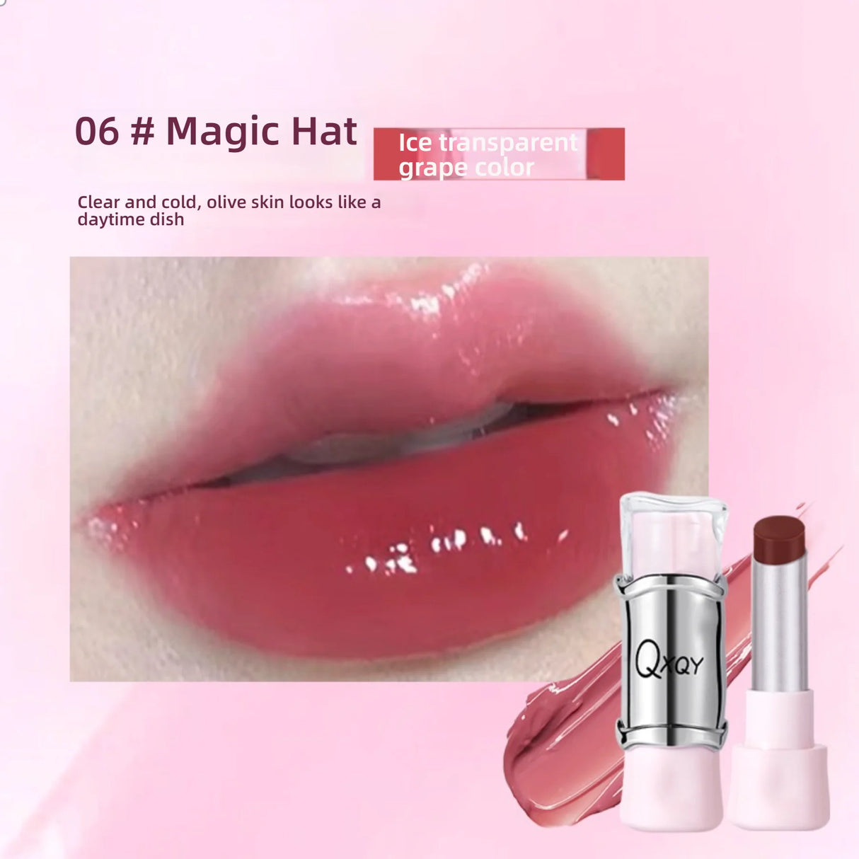 QXQY GLOSSY JELLY LIPSTICK - Brillant à lèvres effet miroir, hydratant et longue tenue, brillant à lèvres nude pour des lèvres pulpeuses et éclatantes (sans maquillage)